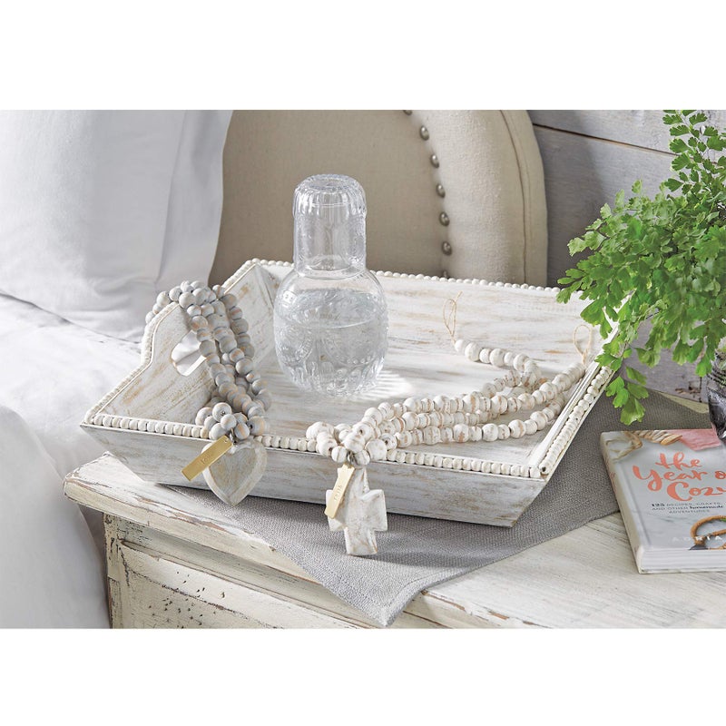 mud pie White Washed Beaded Tray - Image 3
